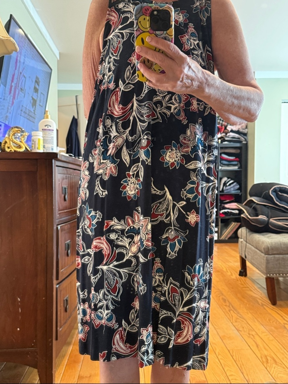 Ann Taylor Black Dress with Red and Teal Floral Print